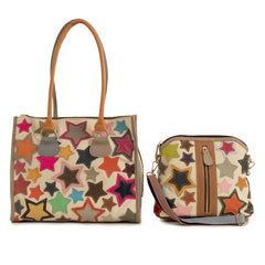 Alive With Style 'Star Crossed Lover' Leather Tote/Shoulder Bag by Sassy Duck in Multi Black-Multi Beige