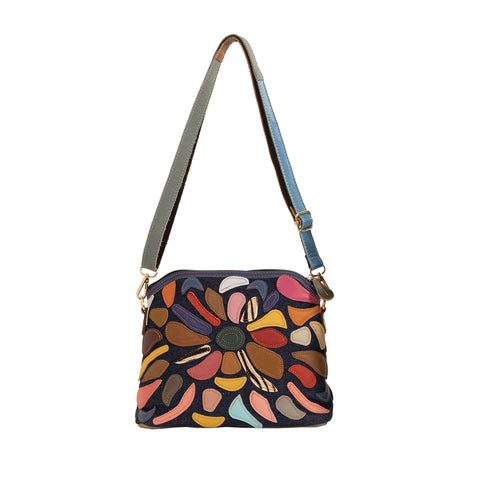 Alive With Style 'Botanica' Small Leather and Denim Shoulder/Cross Body Bag by Sassy Duck in Multi