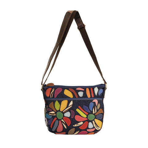 Alive With Style 'Botanica' Large Leather and Denim Shoulder/Cross Body by Sassy Duck in Floral