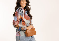 Alive With Style 'Danica' Leather Cross Body/Shoulder Bag by Sassy Duck in Tan-Grey-Pale Blue