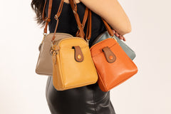 Alive With Style 'Georgie' Leather Cross Body/Shoulder Bag by Sassy Duck in Orange-Beige-Sand-Slate