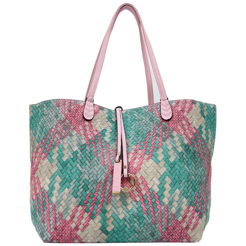 Alive With Style 'Gigi' Reversible Tote/Shoulder Bag with Cross Body Bag by Sassy Duck in Blue-Pink