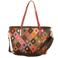 Alive With Style 'Bellagio' Leather Tote/Shoulder/Cross Body Bag by Sassy Duck in Multi Patchwork