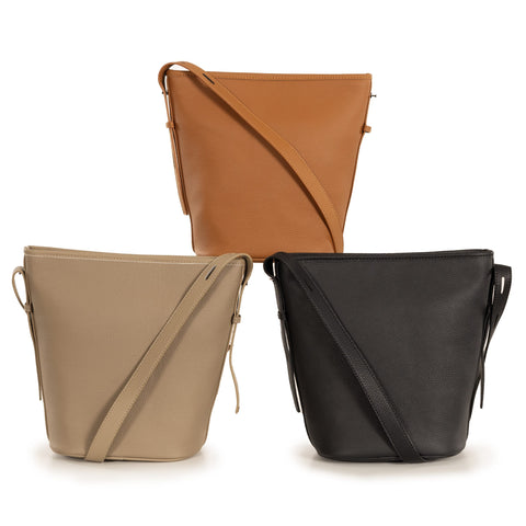 Alive With Style 'Naples' Leather Cross Body/Shoulder Bag by Sassy Duck in Taupe-Black-Tan