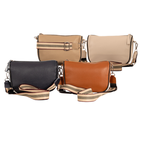 Alive With Style 'Keira' Leather Cross Body/Shoulder Bag by Sassy Duck in Navy-Taupe-Ivory-Tan